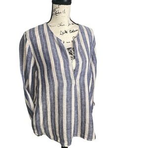 CP Shades 100% Linen  Tunic Oversized Lagenlook Coastal Boho V-neck Pockets Sz M